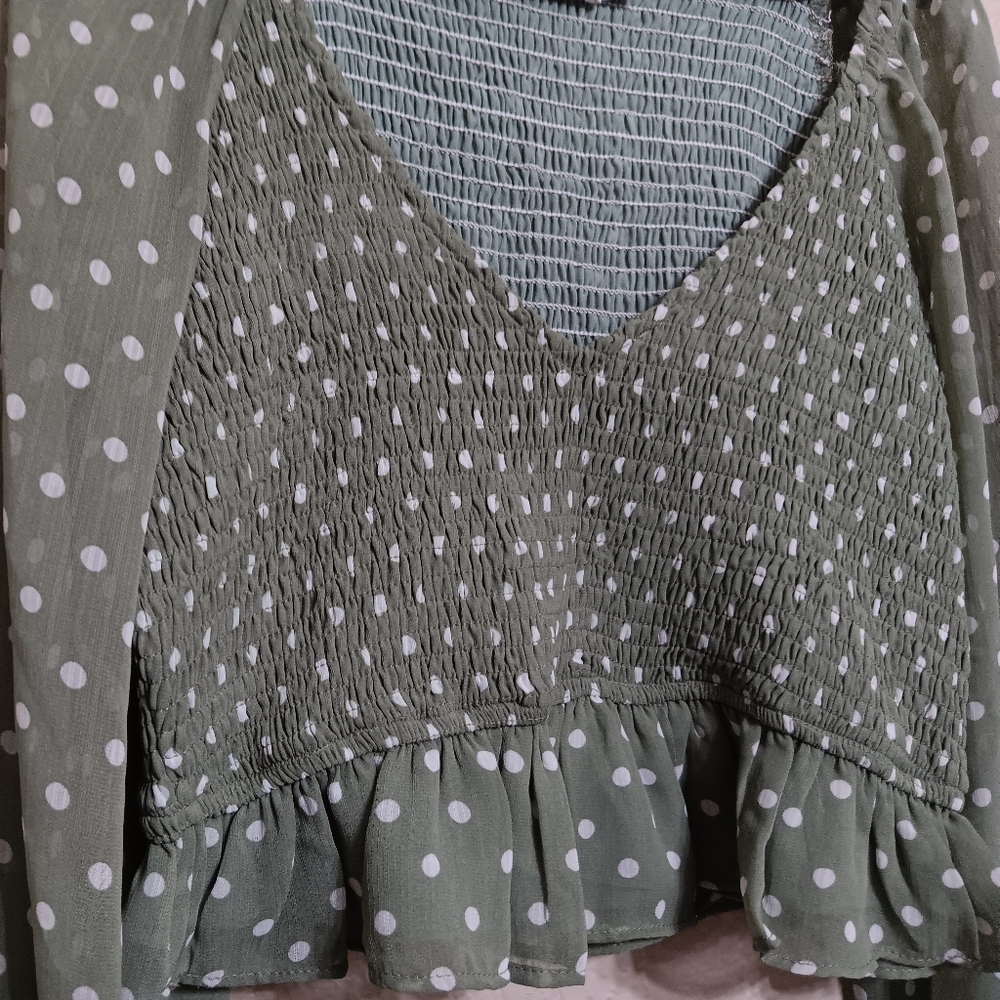 Petal + Pup Green White Polka Dot Smocked Crop Top - Picture 2 of 4